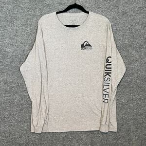 Quiksilver Shirt Mens Large Gray Long Sleeve Tshirt Crewneck‎ Logo Surf Beach
